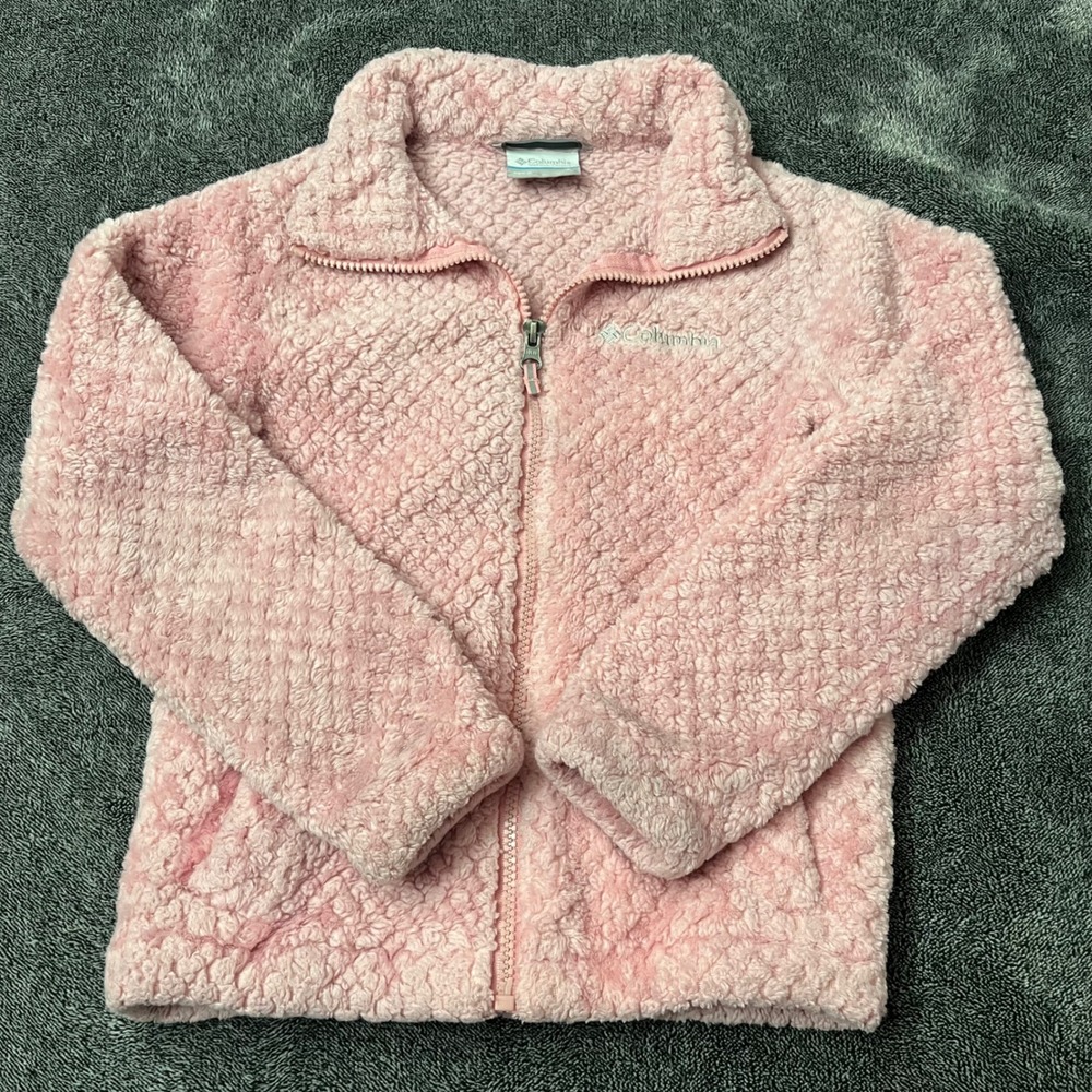 Columbia Girls Fire Side Sherpa Full Zip Fleece Jacket Pink Size Small 7/8